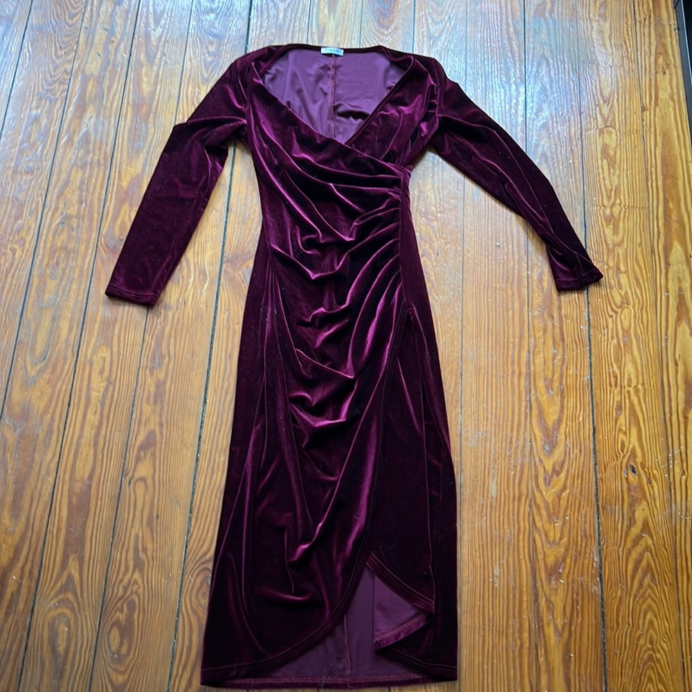 Maroon velvet form fitting long dress